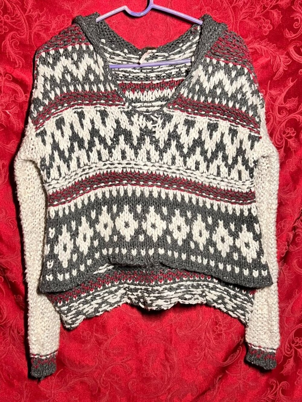 Free People Boho Fair Isle Pattern Knit Pullover Sweater Size S